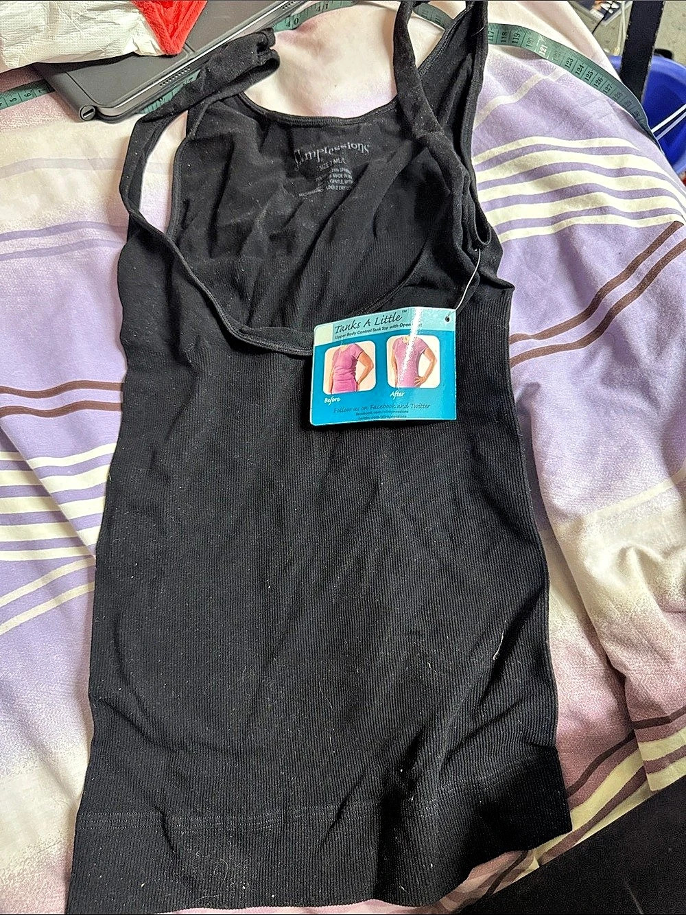 Simpressions Upper Body Control Tank Top with Open Front Black Medium NWT